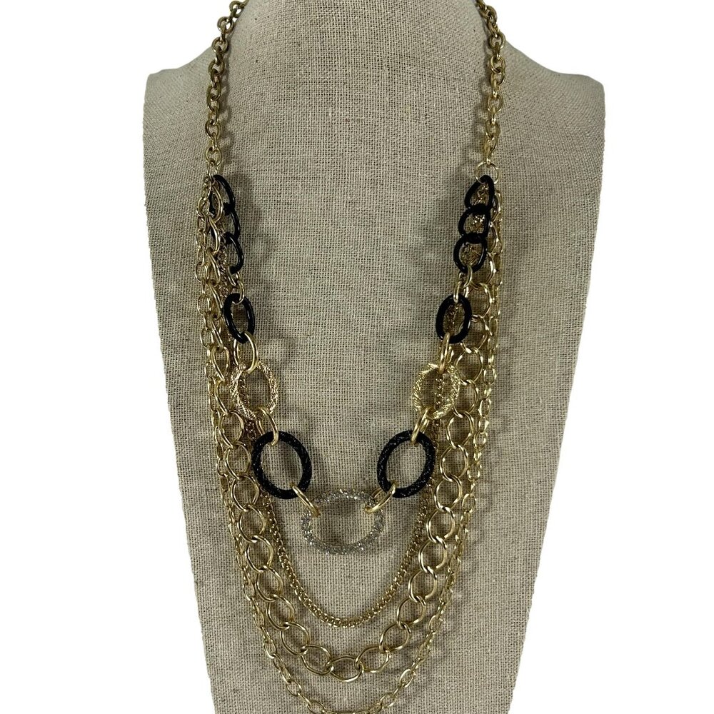 Sofia Vergara Multi Strand Necklace Gold Tone Chains Rhinestones Statement